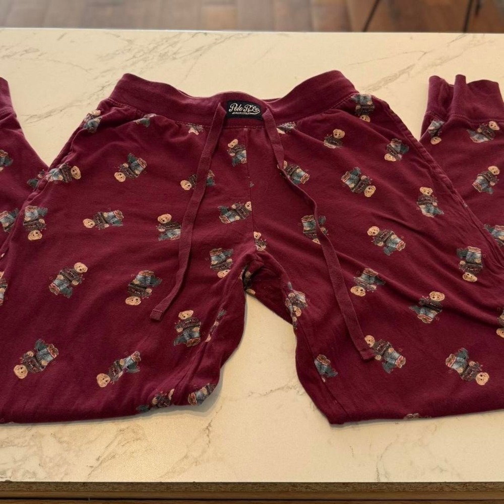 Polo Ralph Lauren burgundy teddy polo bear pyjama bottom pants Size S